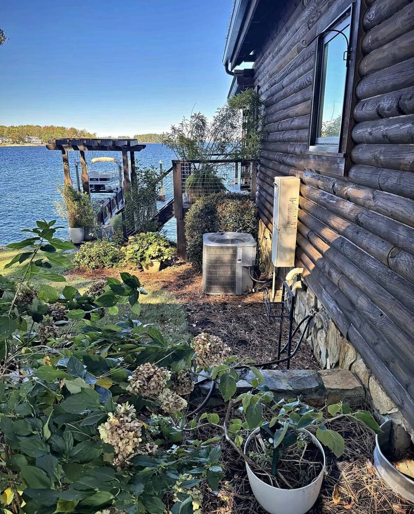 Outdoor AC unit we installed beside a log home on Lake Murray